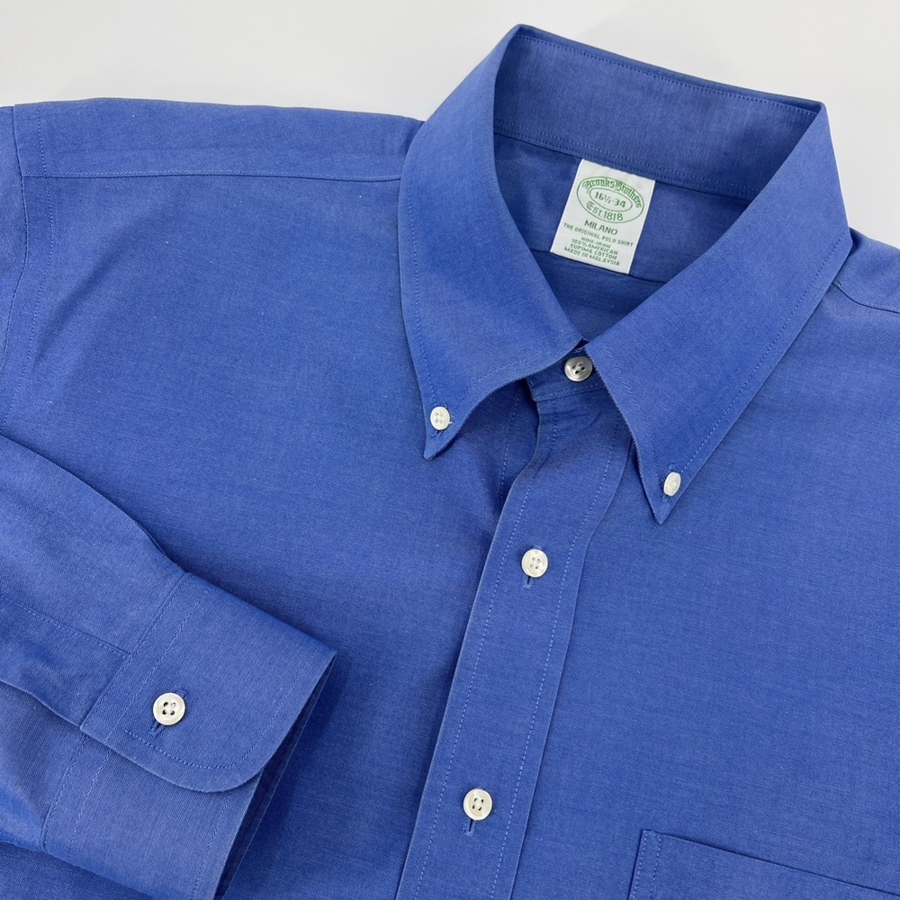 Brooks Brothers Milano Dress Shirt Men's Size 16-1/2 Collar 34 Sleeve Solid Blue